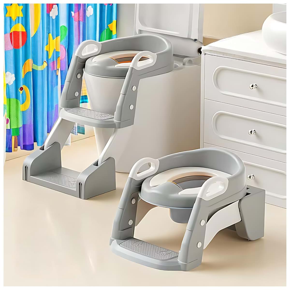 Fe Distribution Potty Training Toilet with Portable Soft PU Seat, Anti Slip Step Stool Ladder-3 in 1 Multifunctional