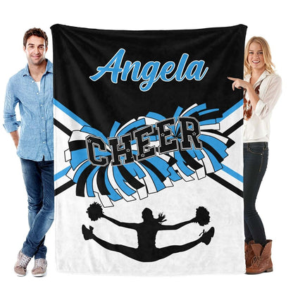 XIUCOO Blue White Custom Name Blanket Cheerleader Blankets for Newborns Girls Baby Blanket with Name Soft Cozy Fleece