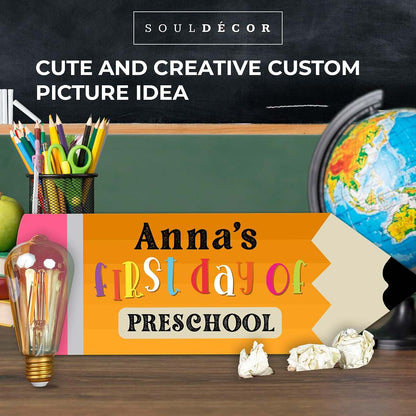 Soul Décor Personalized First Day of School Sign, Custom Pencil 1st Day of School Board- 1st Day of Kindergarten