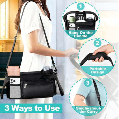 Eutopic Universal Stroller Organizer with Insulated Cup Holder and Detachable Phone Bag