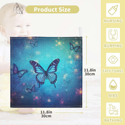 WELLDAY Blue Butterfly Baby Washcloths, 5-Pack Cotton Muslin Washcloths 12x12 in