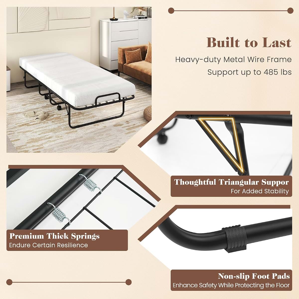 MAT EXPERT Folding Bed with Mattress, 75" x 31" Rollaway Bed, 4" Memory Foam Mattress & Breathable Cover