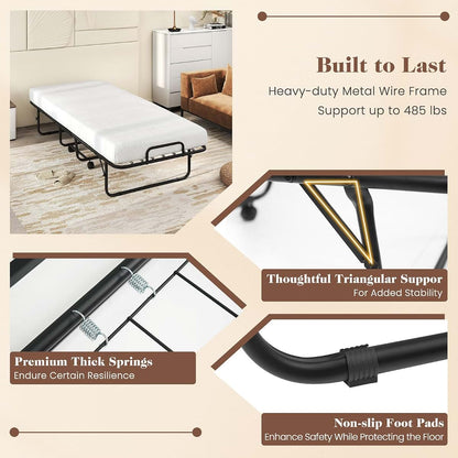 MAT EXPERT Folding Bed with Mattress, 75" x 31" Rollaway Bed, 4" Memory Foam Mattress & Breathable Cover