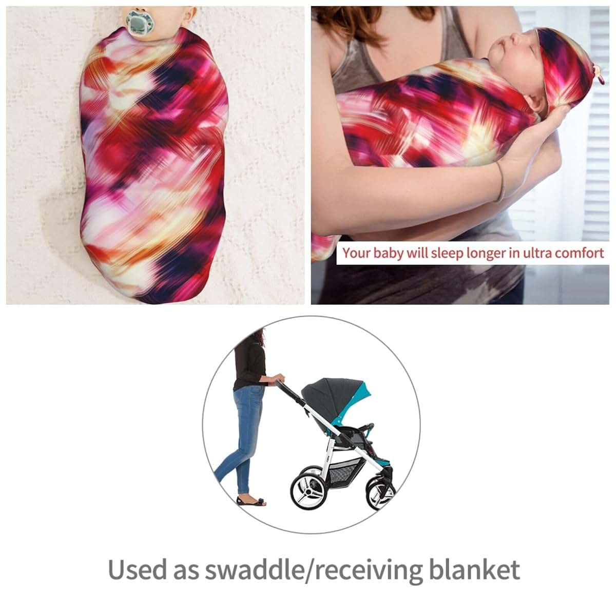 Muishi Soft Watercolor Pattern Newborn Swaddle Blankets Hat Set