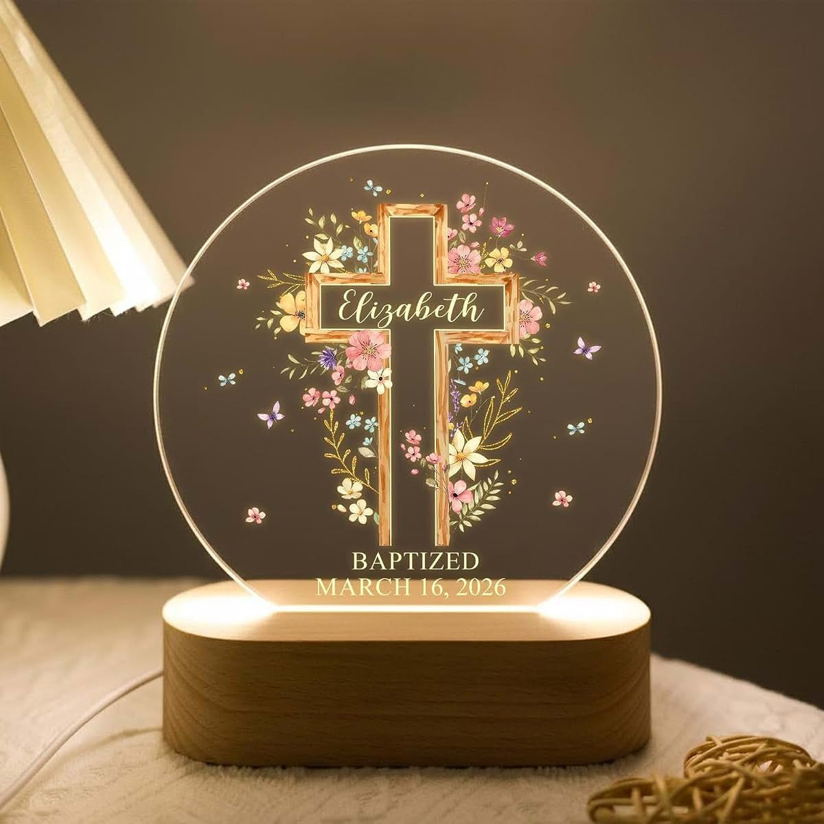 OHOON Personalized Baptism Night Light for Baby Girl or Boy, Baptism Gift