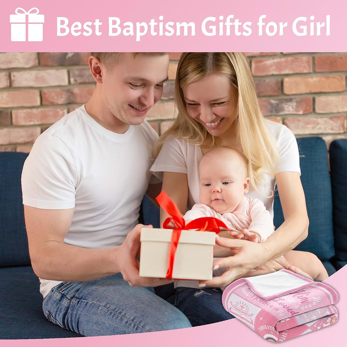 Kesidilo Baptismal Blanket for Girls | Pink Christening Gift Wrap
