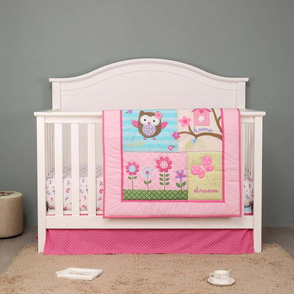 CribMATE 3 Pieces Pink Floral Owl Nursery Crib Bedding Set
