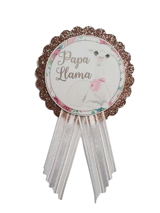 Amy's Bubbling Boutique Daddy to Be Pin Baby Shower Pin for dad to wear, Papa Llama White & Rose Gold, It's a Girl