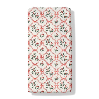 Cstdyfrv Red Christmas Holly Bows Checkered Baby Boys Girls Crib Sheets Christmas Cherry Fir Leaves Plaid Baby Sheets