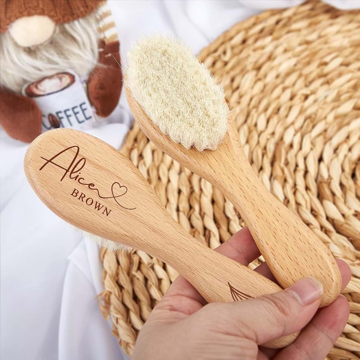 Zymech Personalized Newborn Wool Brush And Wooden Comb Set (photo 3)