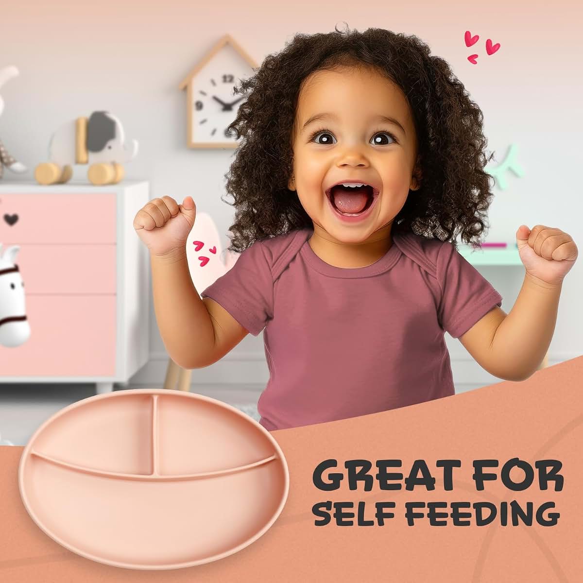 RoyalTots Silicone Baby Plate - Pink Divided Toddler Plate (photo 3)