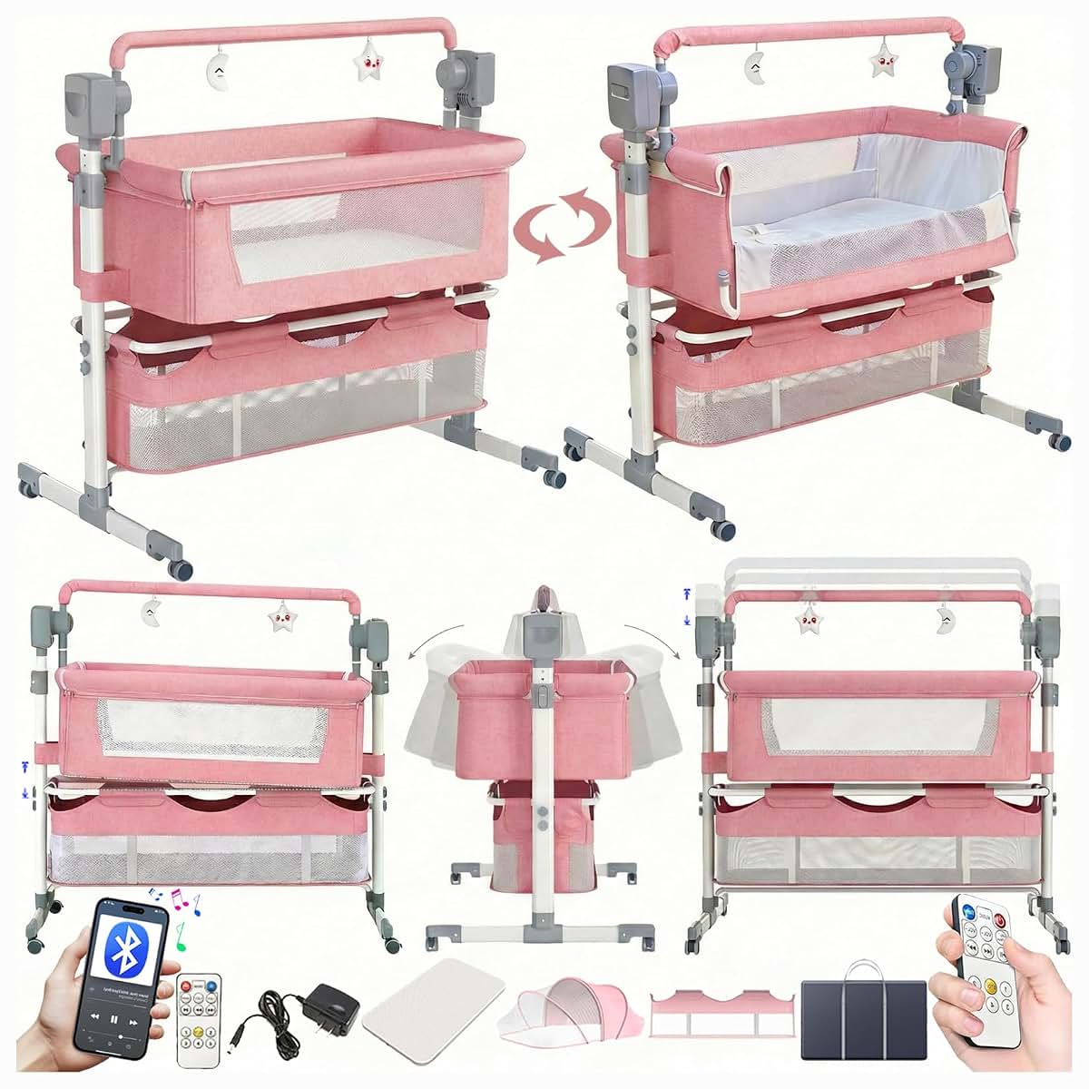MoLi Electric Bluetooth Smart Baby Bedside Crib Multifunctional Bassinet Foldable Infant Bedside Cot Toddler Cradle