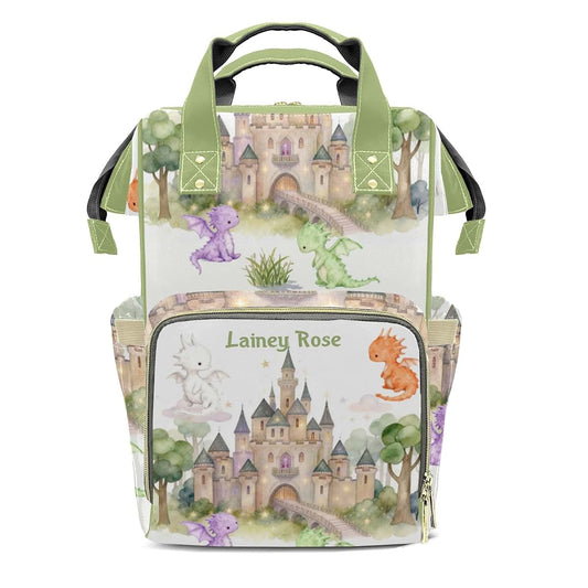 NZOOHY Fairyland Castle Dragons Personalized Diaper Bag Backpack with Name,Custom Mommy Bag Gifts Nappy Backpack for