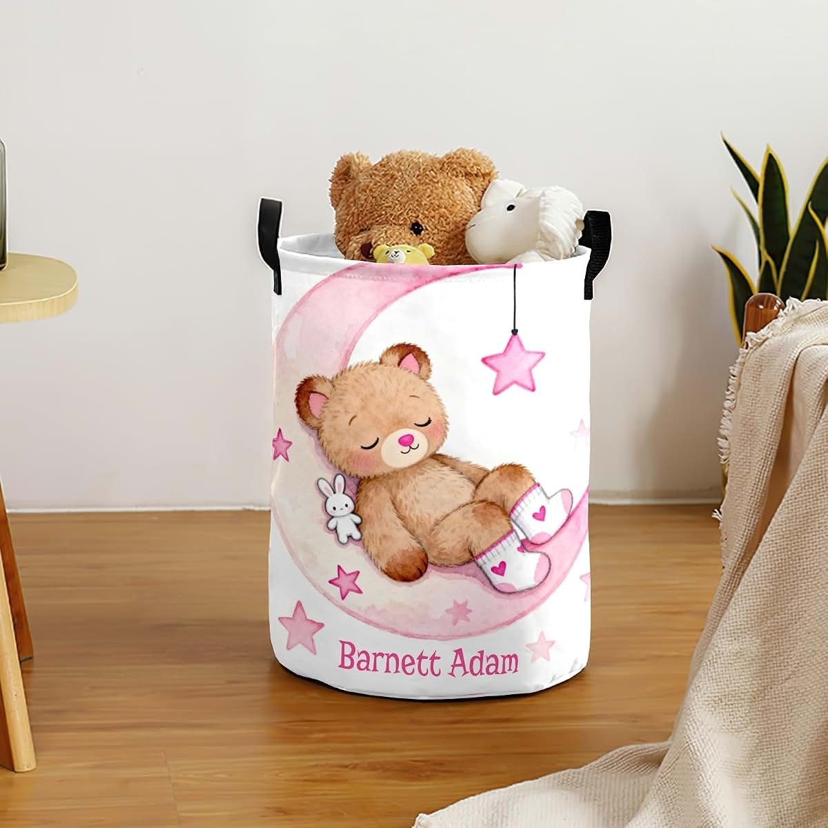 Joyestore Cute Teddy Bear Pink Moon Storage Bin, Waterproof Oxford Fabric Clothes Basket Organizer for Laundry (photo 3)