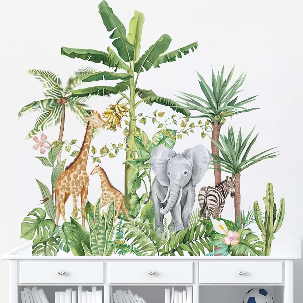 Runtoo Tropical Jungle Animal Wall Decals Vinyl Peel-and-Stick Stickers