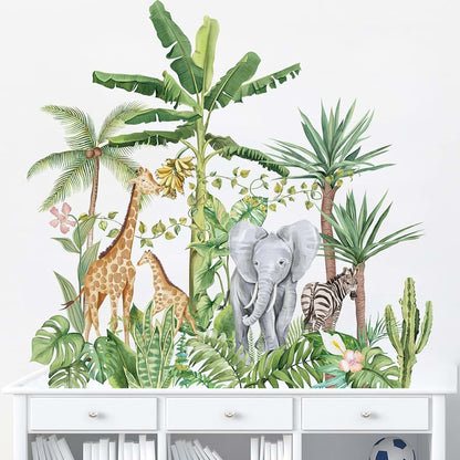 Runtoo Tropical Jungle Animal Wall Decals Vinyl Peel-and-Stick Stickers