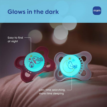 MAM Pacifier 0-6 Months Variety Pack, 3 Pack Silicone Nipple, Glow In The Dark