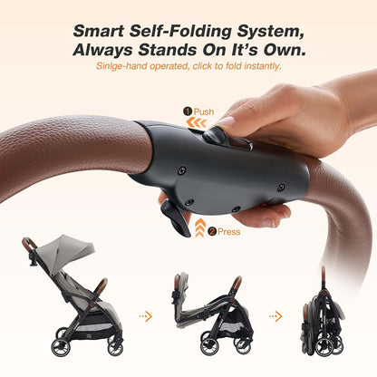 Babideal Lightweight Self-Folding Travel Stroller with Canopy, Grey