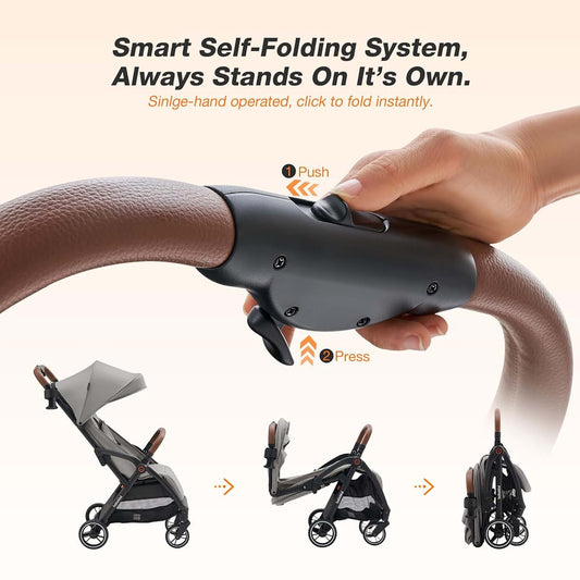 Babideal Lightweight Self-Folding Travel Stroller with Canopy, Grey
