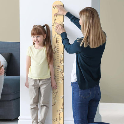 DoubleFill Kids Wood Growth Height Chart for Wall, Leaf Pattern, 63 x 5.5 Inch
