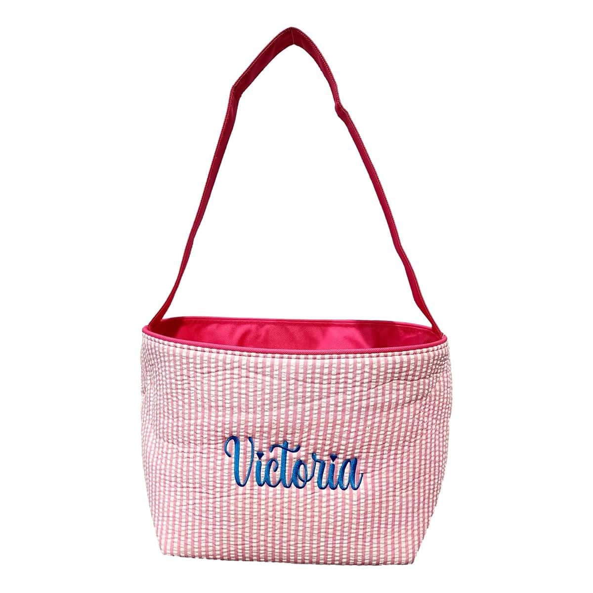 Sona G Designs Personalized Seersucker Stripe Easter Basket Bucket Tote Bag