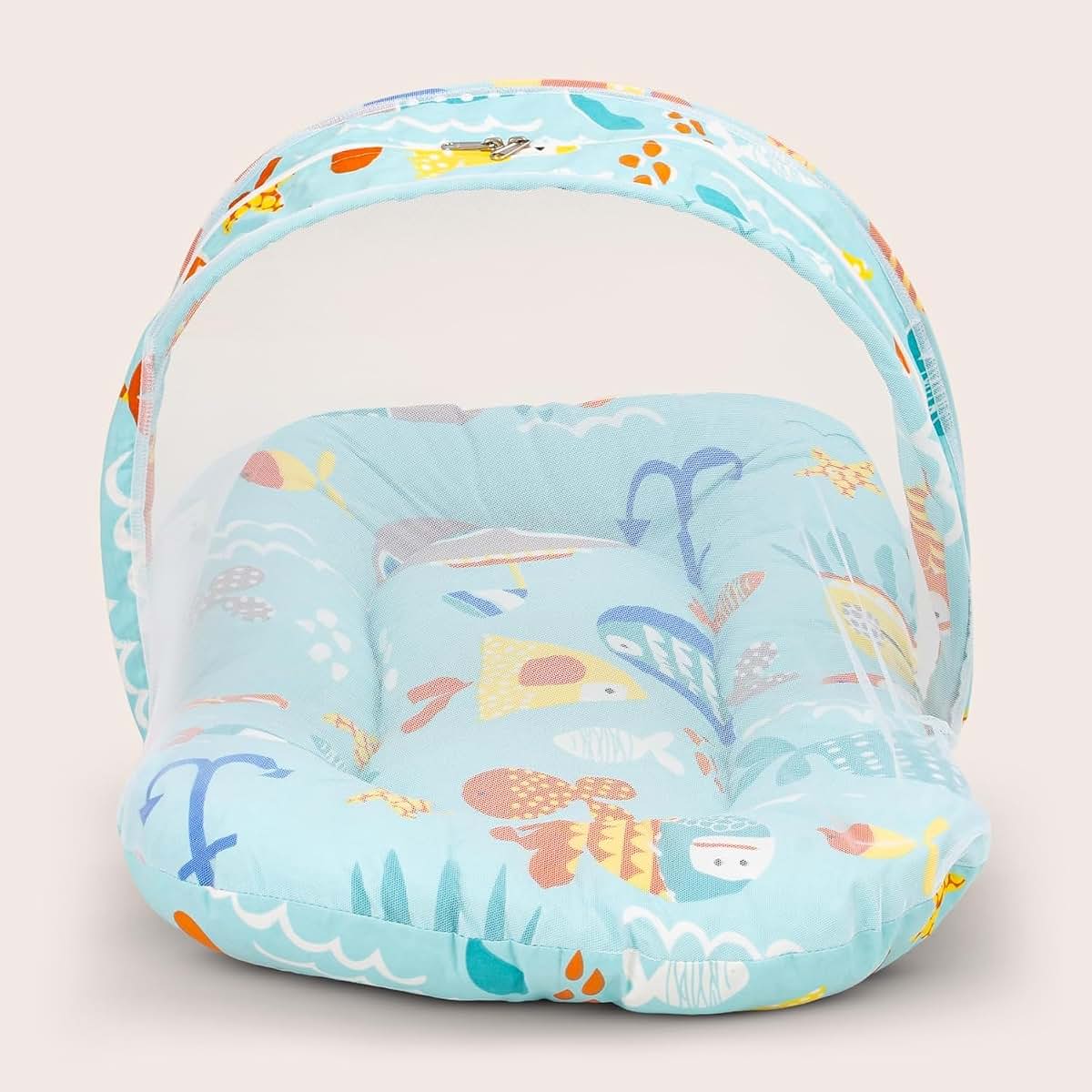 PGM DISTRIBUTORS BAYBEE Baby Bedding Set with Mosquito Net, Mattress, Neck Pillow, 0-6 Months, Travel Friendly (Light