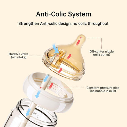 Glass Baby Bottle Set with Anti-Colic Vent System