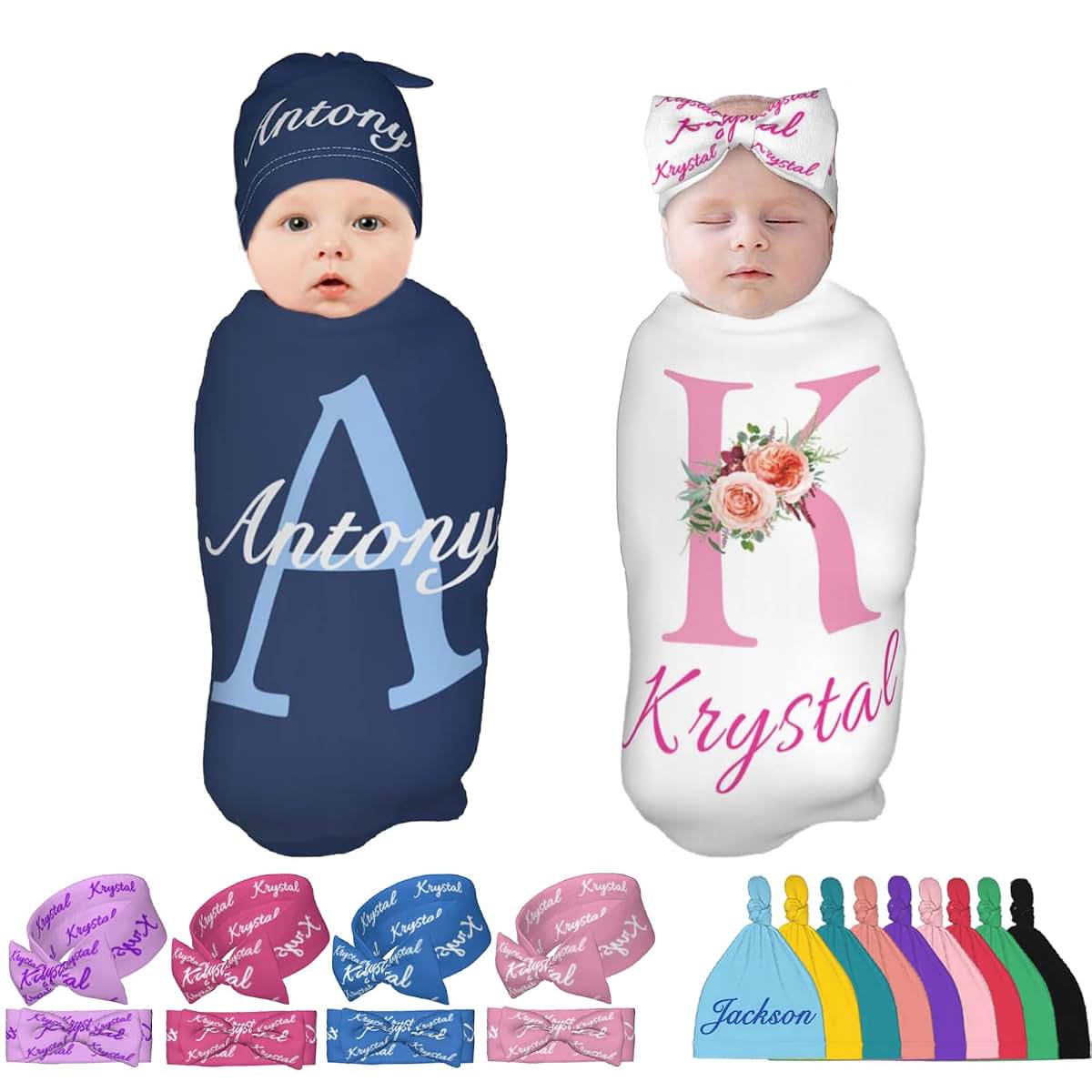 Slocenk Personalized Baby Swaddle Blanket And Hat Set