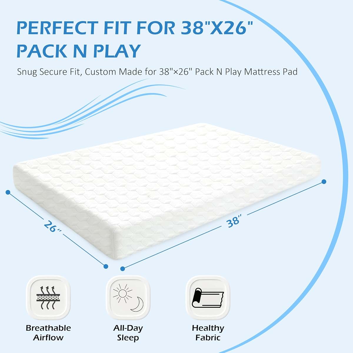 EVNOLÖWEA Pack and Play Mattress Pad, 38"x26" Dual Sided Memory Foam Pack N Play Mattresses with Removale Washable (photo 2)