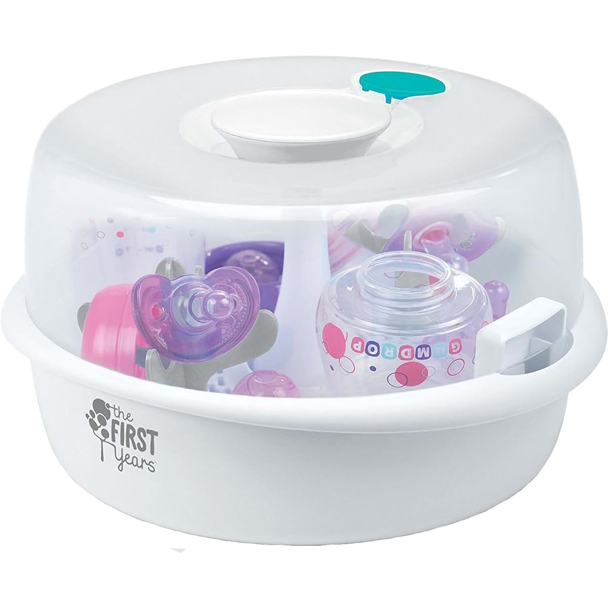 The First Years Simple Steam Microwave Sterilizer - Holds 4 Bottles, Blue/White