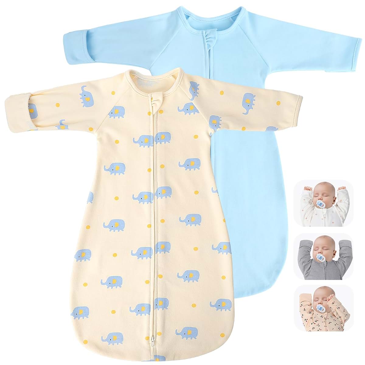 Amrcbb 2-Pack Transitional Baby Swaddling Sacks with Arms Up Sleeves and Mitten Cuffs