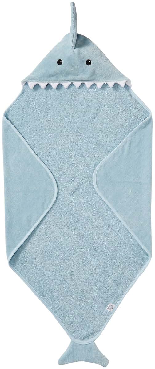Baby Aspen Baby Shark 4-Piece Bath Set - Cotton Hooded Towel Bathrobe, Slippers & Bathing Mitt - Soft Beach Newborn