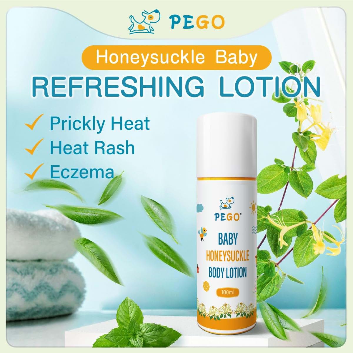 PEGO Baby Heat Rash Cooling Gel Powder, Lightweight Gel Texture, 100ml/3.38oz