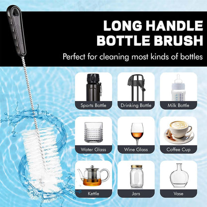 Birswoil 4Pcs Bottle Cleaning Brush Set with Long Handle and Straw Brush for Bottles, Jars, and Sippy Cups