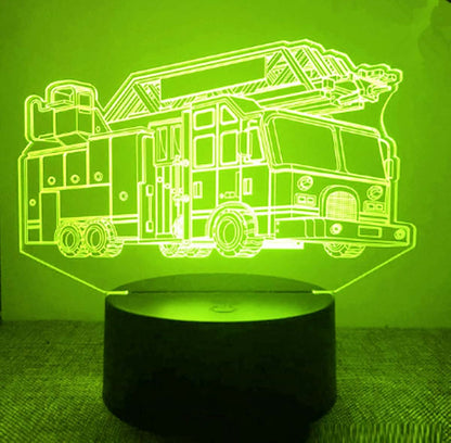 Jinnwell 3D Fire engine truck Night Light Lamp Illusion 16 Color Changing Table Desk Decoration Lamps Gift with Acrylic