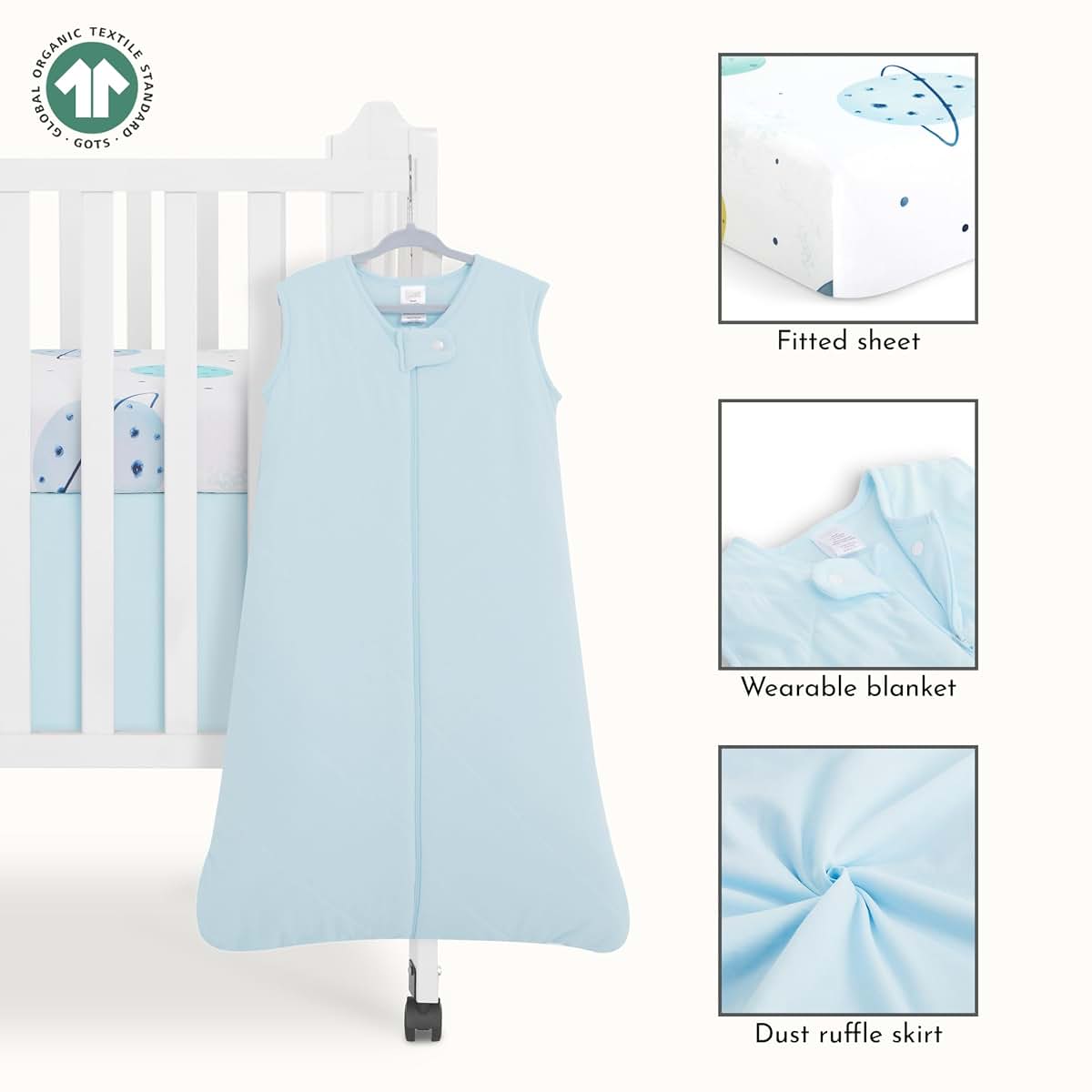 Evolur Arctic Blue & Space Print 3 Piece Mini Crib Bedding Set (photo 3)