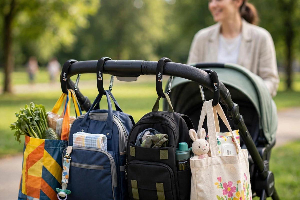 Lilfe Large Carabiner Stroller Hooks for Hanging Bags and Accessories