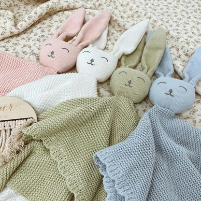 ZoikoM Personalized Baby Gifts Custom Embroidered Name Lovey Animal Stroller Blanket Breathable Cotton Knitted Bunny (photo 4)