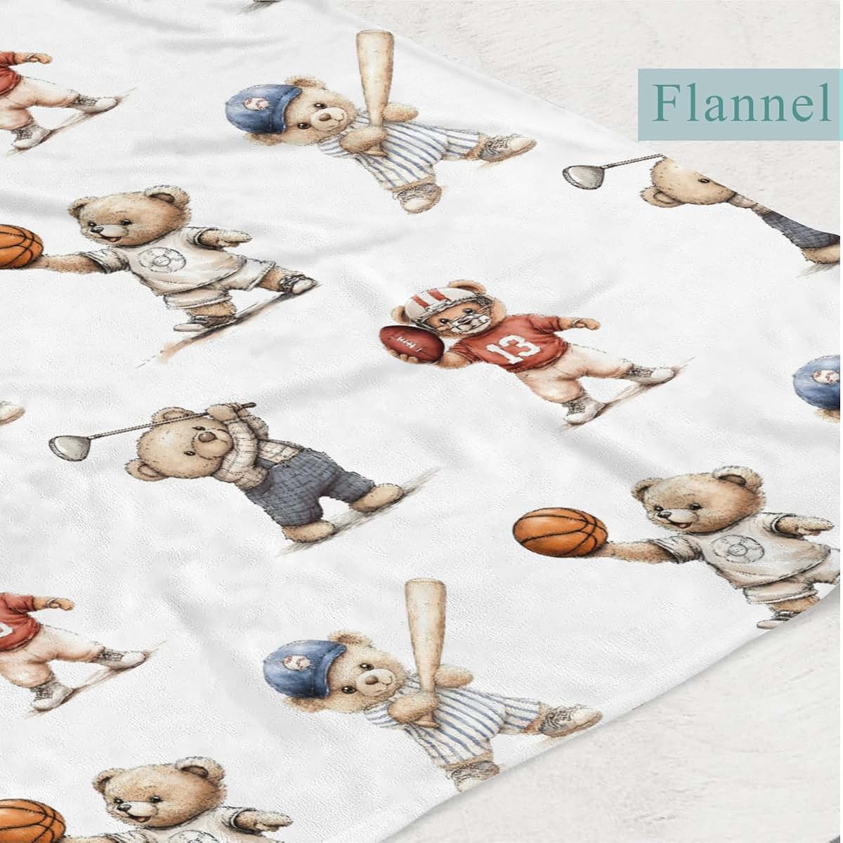 Wicbfdfv Cute Sport Bears Golf Baseball Basketball Baby Boy Girl Blankets Sports Lover Gift White Flannel Fluffy