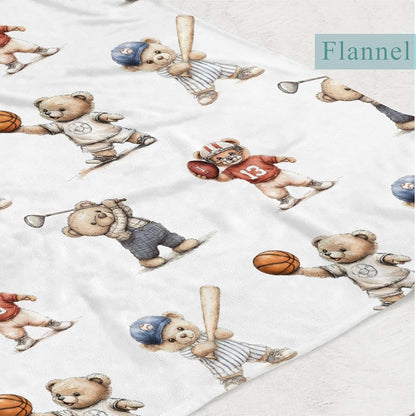 Wicbfdfv Cute Sport Bears Golf Baseball Basketball Baby Boy Girl Blankets Sports Lover Gift White Flannel Fluffy