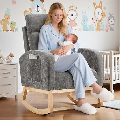 Amenitlif Rocking Chair Glider for Nursery, 300 Lbs, Side Pocket & Backrest