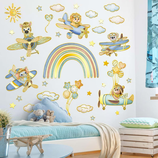 Rainbow Animal Wall Stickers Set for Kids' Nursery Decor