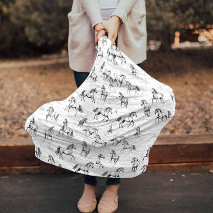 Zadaling Nursing Cover for Breastfeeding Scarf Line Art Horses
