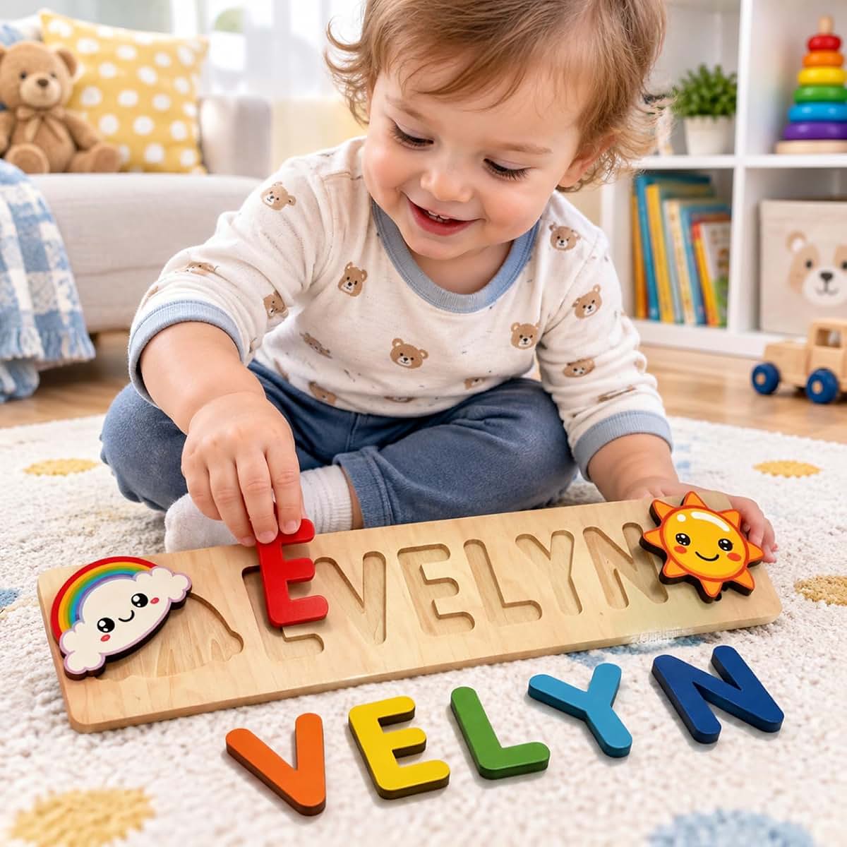 CSPGXQ Personalized Wooden Name Puzzle for Toddlers