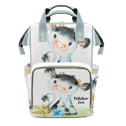 LiSoAkWE Floral Little Cow Personalized Diaper Bag Backpack with Name,Customized Nappy Backpack for Baby Girls