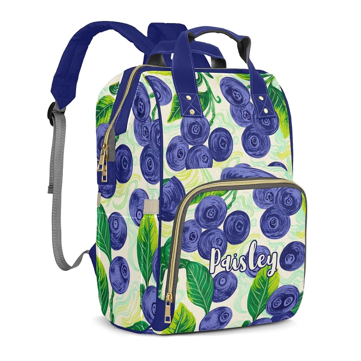 YallLocoMo Personalized Diaper Bag Backpack Gift Blueberry Watercolor Fruit Ultimate Nappy Bag: Spacious, Waterproof & (photo 2)