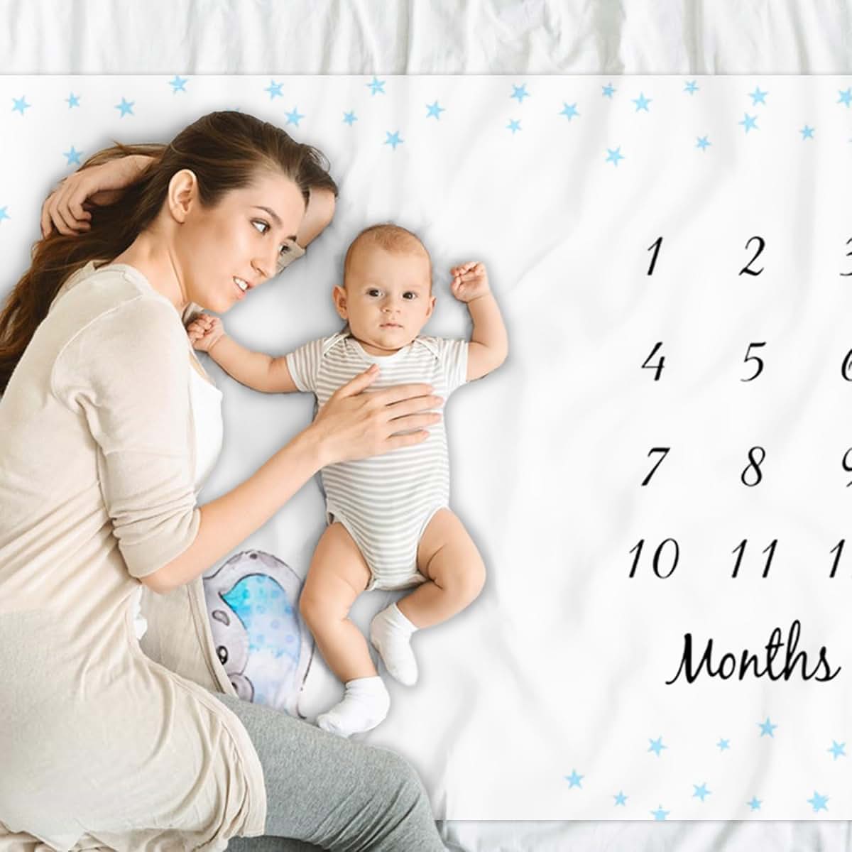 Blue Little Stars Elephant Milestone Blanket for Photography Backdrop