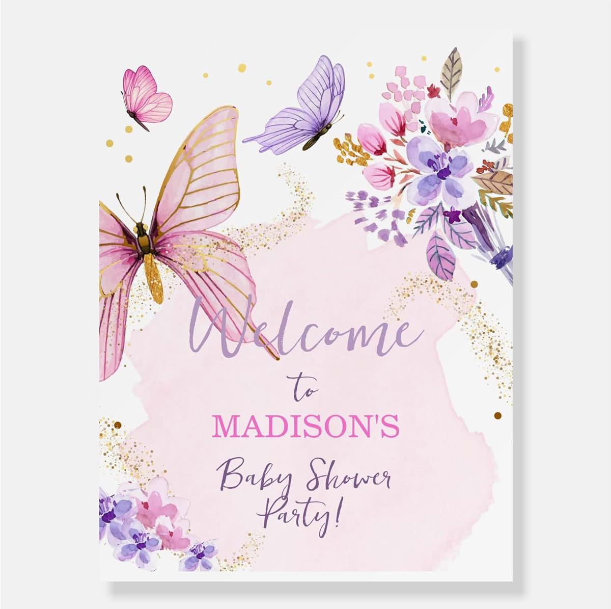 Kaysen Personalized Floral and Pink Butterfly Welcome Sign for Baby Shower Decorations (photo 2)
