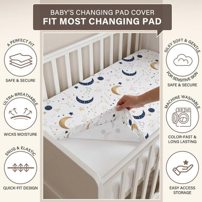 S2tMhb Moon Star Pattern Changing Pad Cover Liner for Unisex Baby,Stars Cloud Theme Snug Fitted Diaper Table Covers for (photo 3)