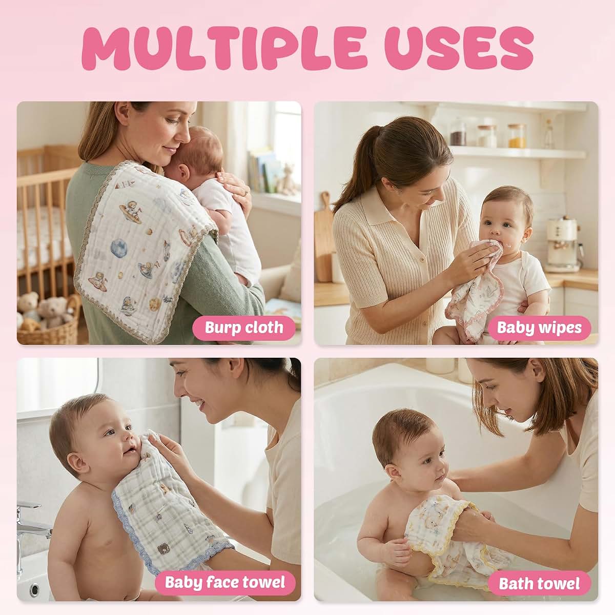 Muyoka 6 Pack Muslin Burp Cloths – Soft Cotton Baby Burp Rag, Large 20 x 12 Inches